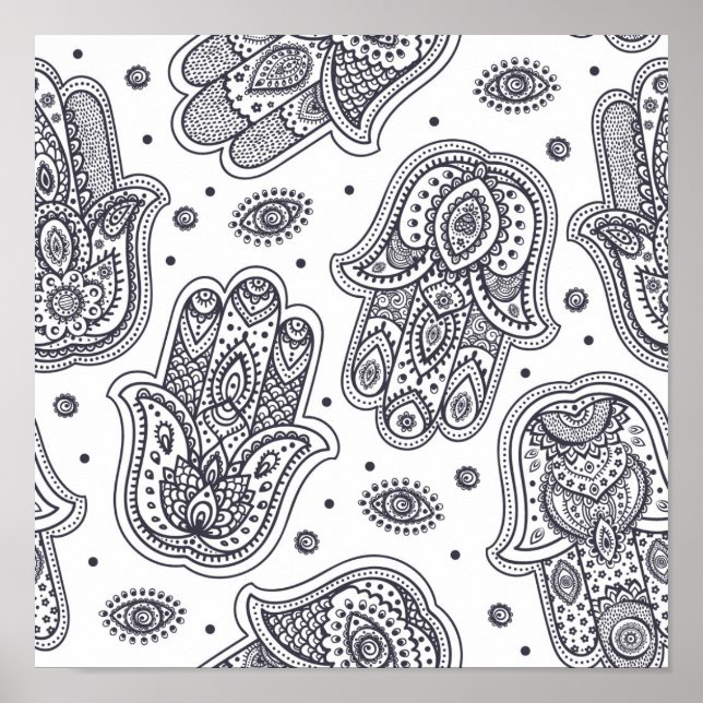Poster Mão inspirada Desenhando Hamsa 2 (Frente)