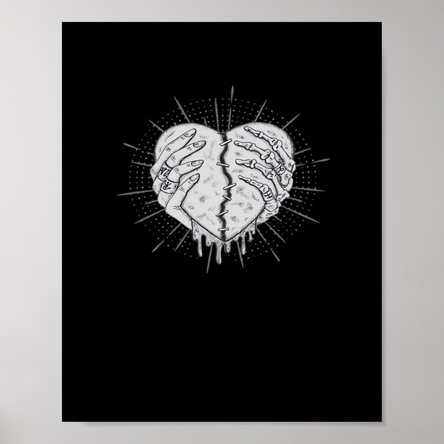 Poster Mão Monocromática De Esqueleto Com Cardíaco Clássi (Frente)