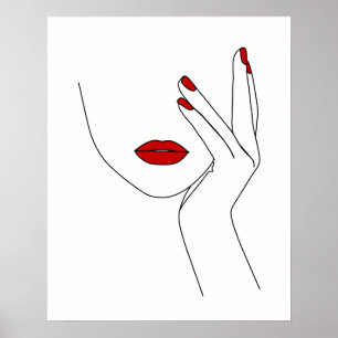 Poster Mão na Arte da Linha do Rosto da Mulher