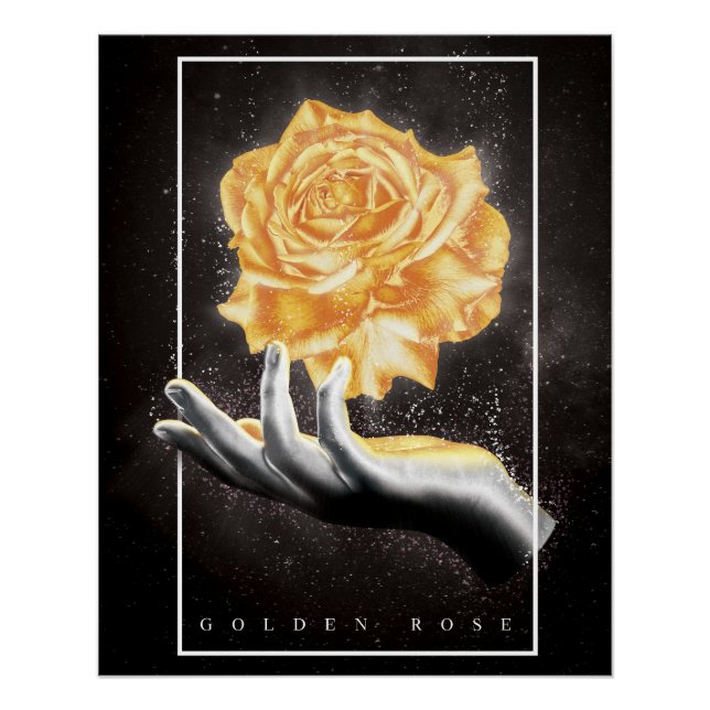 Póster Mão segurando um Rosa Ouro (Frente)