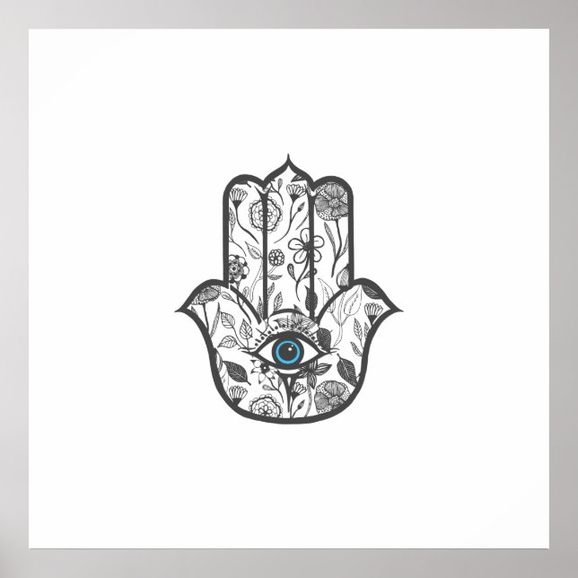 Póster Mão Simples Desenhada Floral Hamsa (Frente)