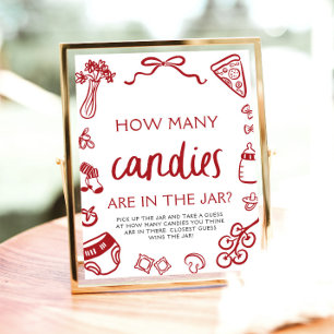 Poster Mão Vermelha Desenhada Adivinha Quantas Candies Ch