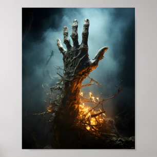 Poster Mão Zombie Saindo Do Halloween Assustador Grave