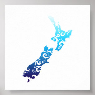Poster Maori New Zealand Map Tribal Tattoo Gift Idea