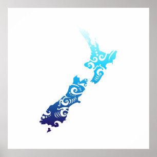 Poster Maori Nova Zelândia Mapa da Tatuagem Tribal Ideia