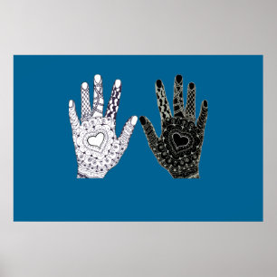 Póster Mãos de Amizade Preta e Branca