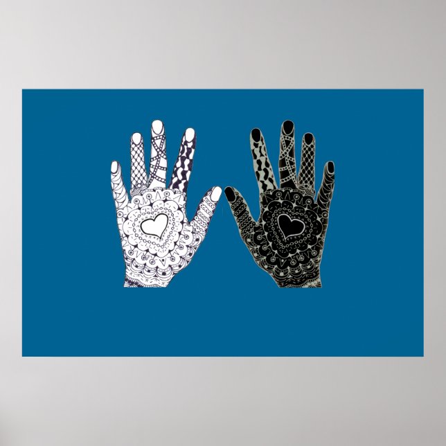 Póster Mãos de Amizade Preta e Branca (Frente)