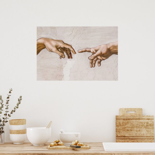 Poster Mãos de Deus, Pai e Adão, de Michelangelo (Cozinha)