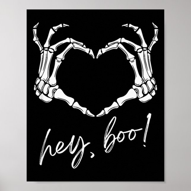 Poster Mãos de Esqueleto Coração Ei Boo Piada de Hallowee (Frente)