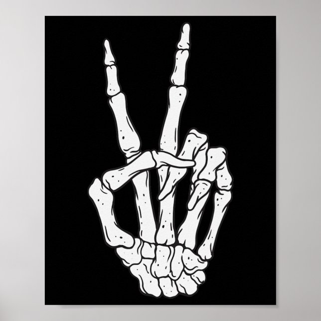 Poster Mãos de Esqueleto Sinal de Paz Amor Fantasia de Ha (Frente)