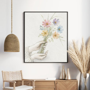 Poster Mãos Delicadas Compartilhando Flores Silvestres