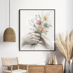 Poster Mãos Delicadas Compartilhando Flores Silvestres