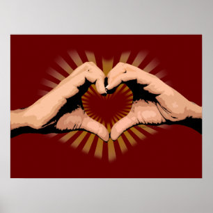Póster Mãos em forma de coração, design de amor