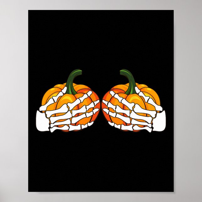Poster Mãos Engraçadas De Esqueleto Agarrando Bra Pumpkin (Frente)