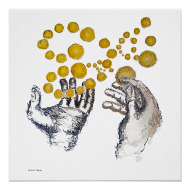 Póster Mãos Estendidas com Globos Dourados (Frente)