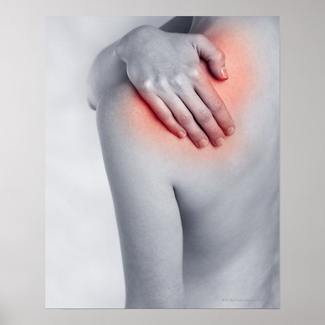 Poster Mãos femininas segurando o ombro e massajando (Frente)