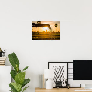 Poster Mãos Peneirando Grãos Paisagem Rural 