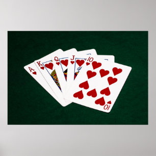 Póster Mãos-Poker - Royal Flush - Cabeça de Coração