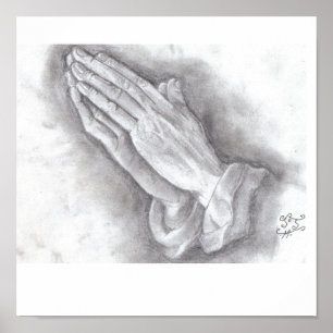 Poster mãos praying tiradas carta branca
