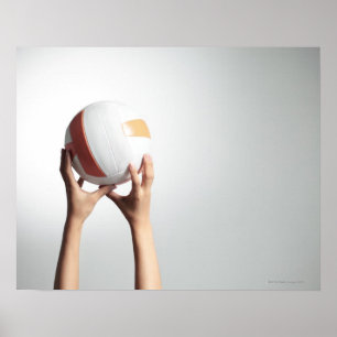 Póster Mãos que guardaram um voleibol, fim-acima das mã