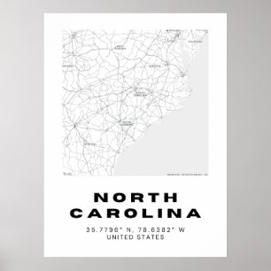 Poster Map Art Minimalista da Carolina do Norte