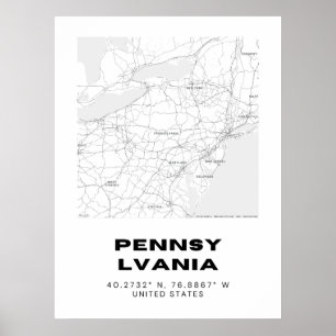 Poster Map Art Minimalista da Pensilvânia