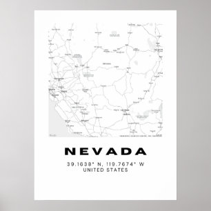 Poster Map Art Minimalista de Nevada - Preto e Branco