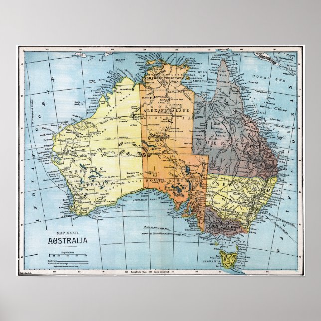 Poster MAP: AUSTRÁLIA, c1890 (Frente)