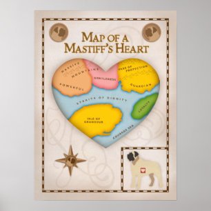 Póster Map of a Mastiff's Heart