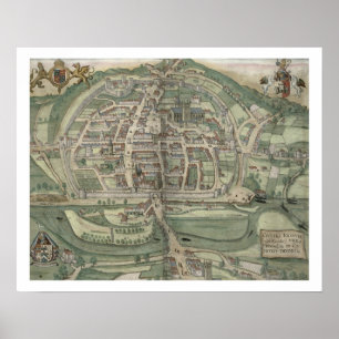 Póster Map of Exeter, from 'Civitates Orbis Terrarum' by
