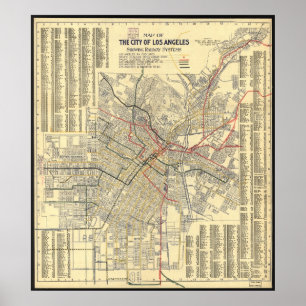 Poster Map of Los Angeles Public Transit in 1909