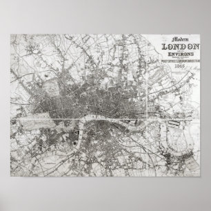 Poster Map of Modern London and its Environs, 1854