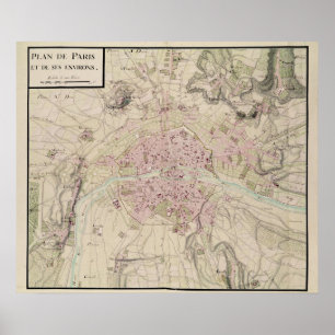 Póster Map of Paris and its Surrounding