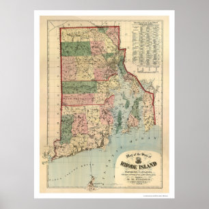 Póster Map of Rhode Island & Providence Plantations 1880