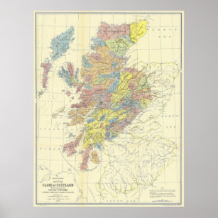 Póster Map of Scotland in 1899 Showing Scottish Clans