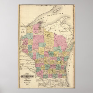 Póster Map of the State of Wisconsin