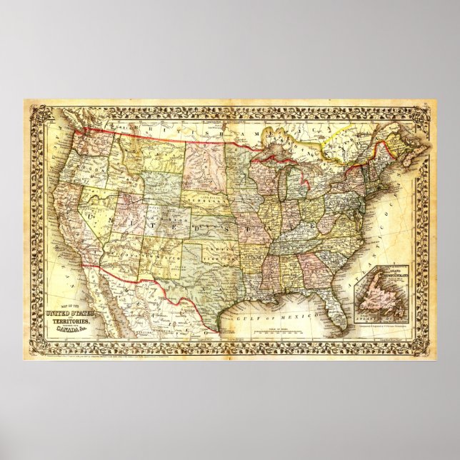 Poster Map of the United States (19th century) (Frente)