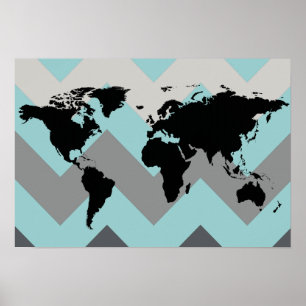 Póster map of the world with chevron stripes