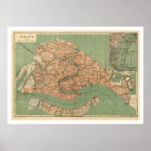 Póster Map of Venice, Italy around 1886