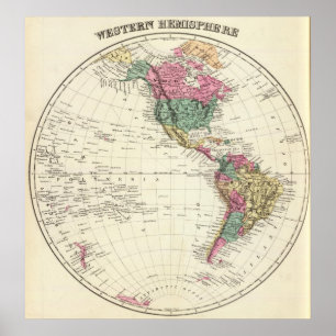 Póster Map of Western Hemisphere