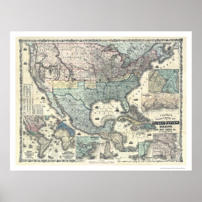 Poster Map Railroad & Militar USA 1862 (Frente)