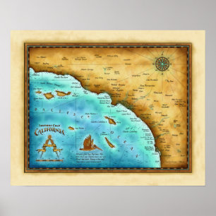 Póster Map So. Cal Blue water