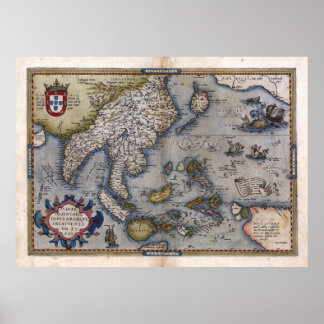 Poster Mapa 1570 da Índia e da China