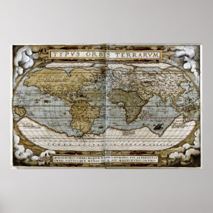 Póster Mapa 1570 do mundo