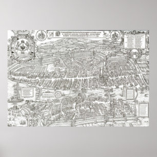 Póster Mapa 1576 da suiça de Zurique