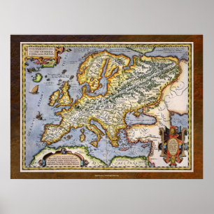 Póster Mapa 1595 de Europa pela cartografia de Abraham