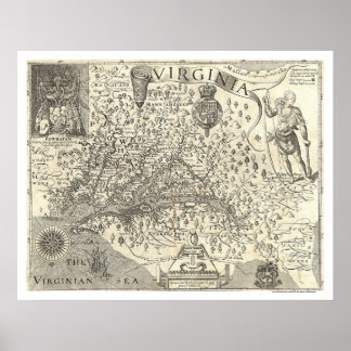 Póster Mapa 1624 de Virginia John Smith