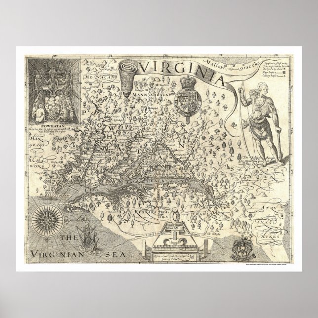 Póster Mapa 1624 de Virginia John Smith (Frente)