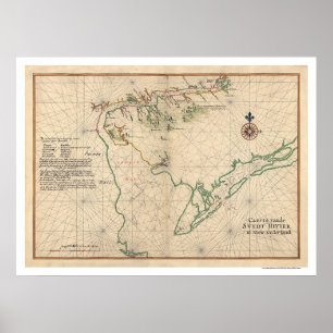 Póster Mapa 1639 da baía de Delaware