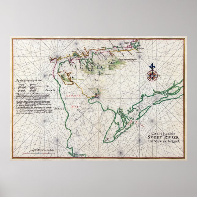 Poster Mapa 1639 de Delaware Bay Zwaanendael Swanendael (Frente)